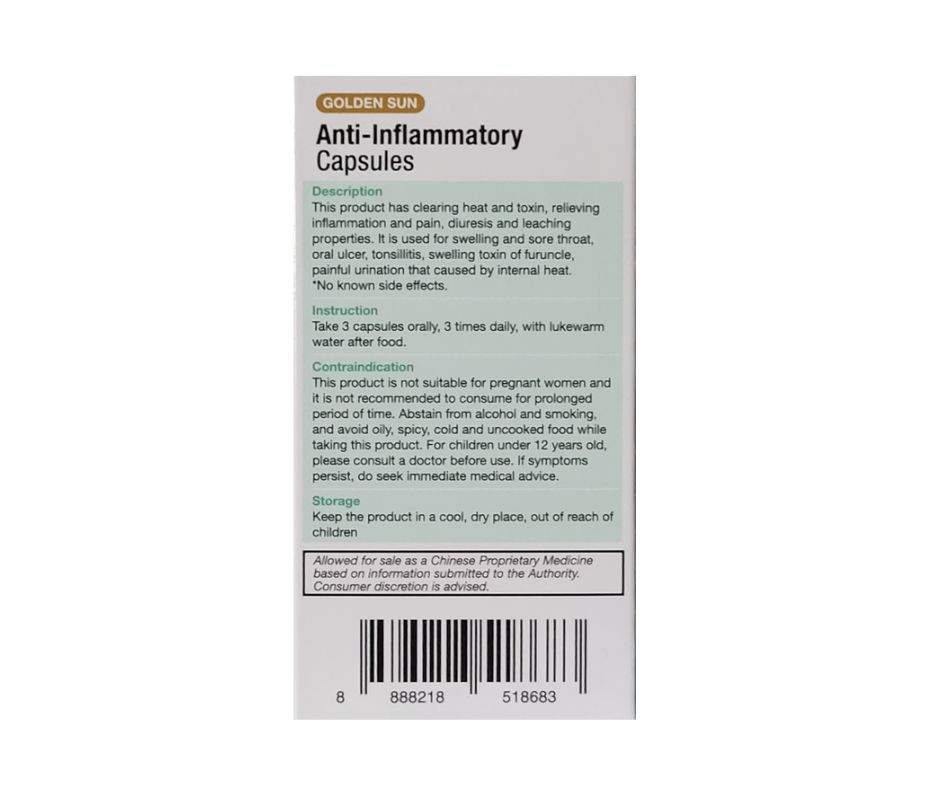 Golden Sun Anti-Inflammatory Capsules 36s - Image 2