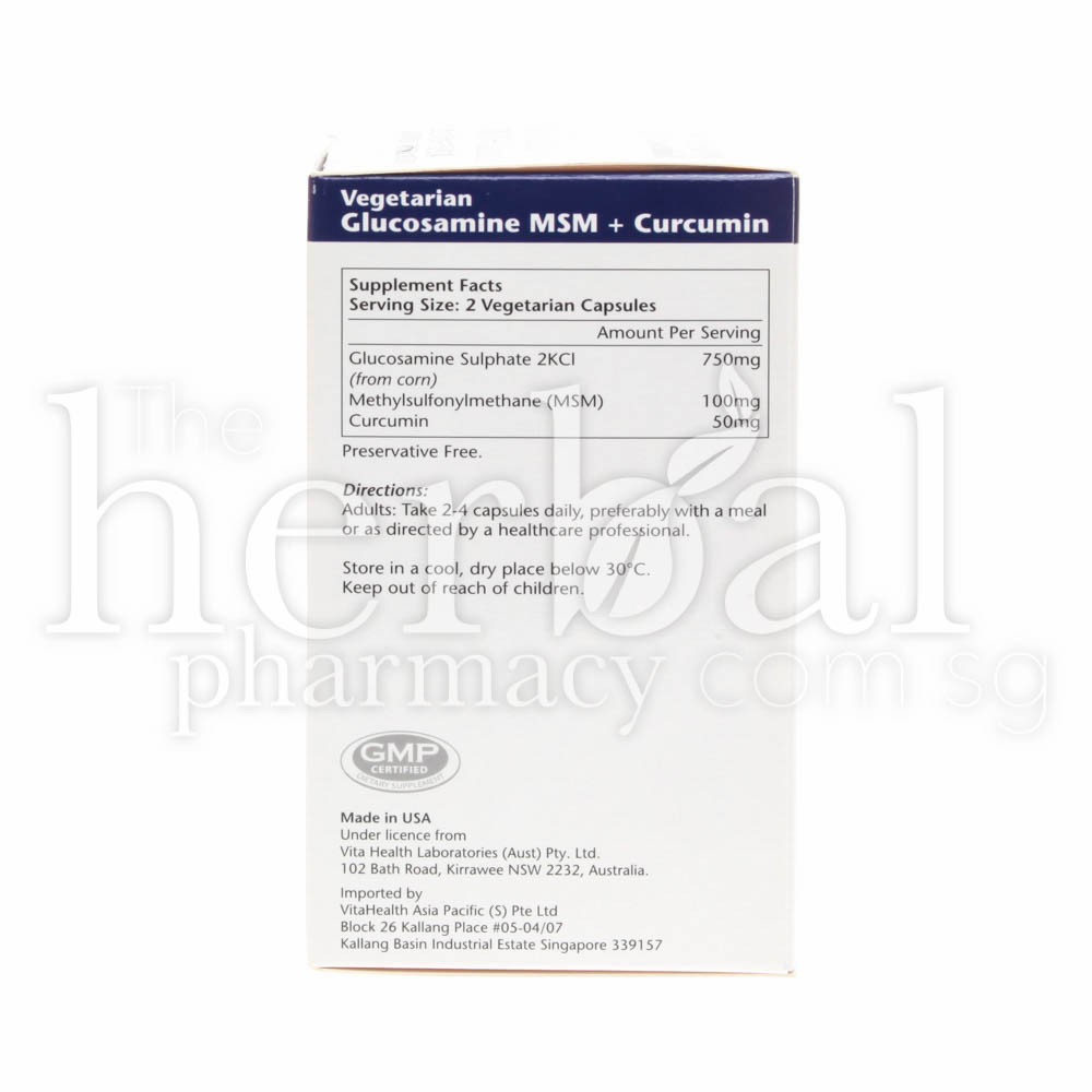 VITAHEALTH VEGETRIAN GLUCOSAMINE MSM CURCUMIN CAPSULES 90'S